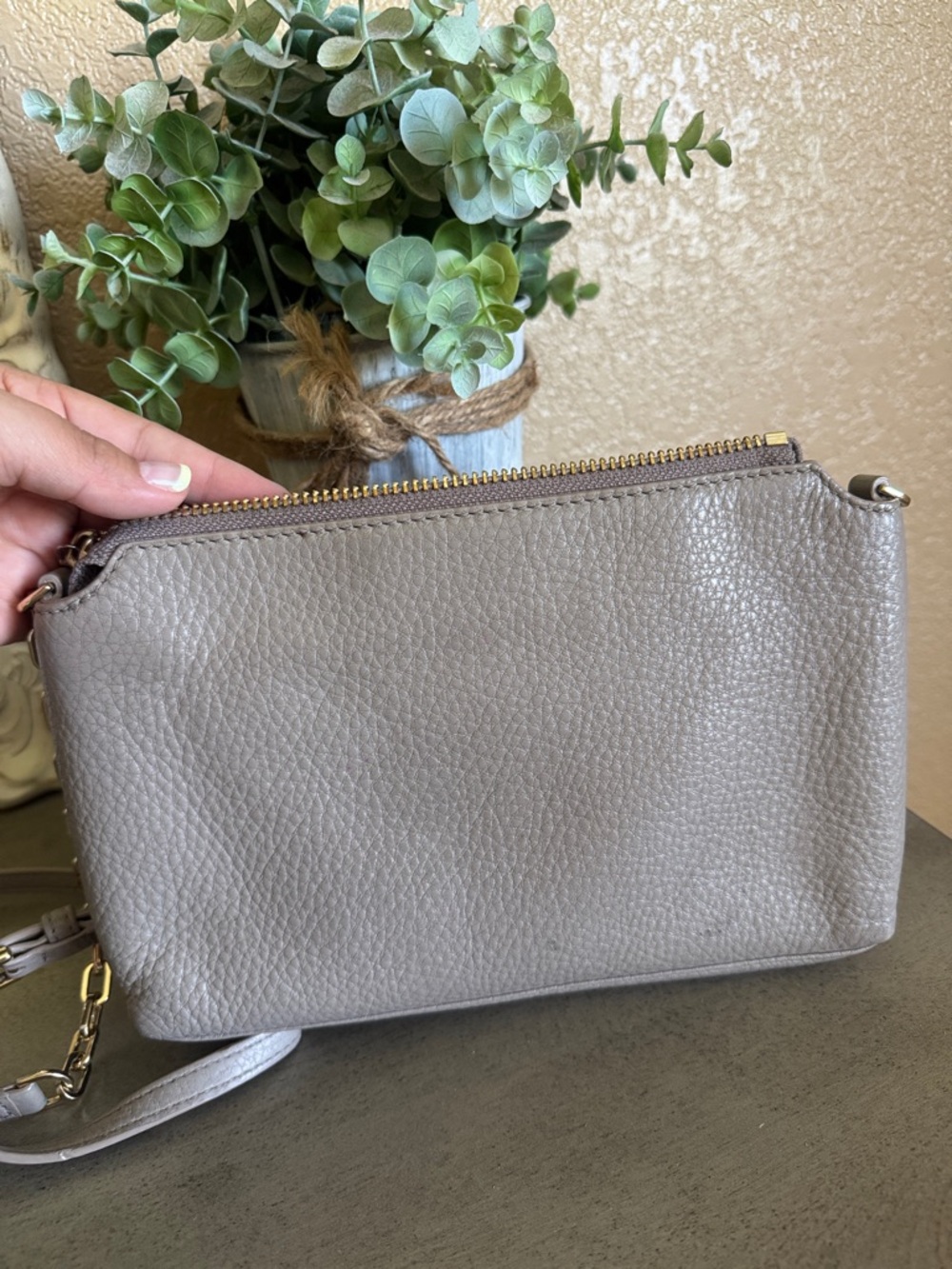 Tory Burch Taupe Pebbled Leather Crossbody - Picture 5 of 5